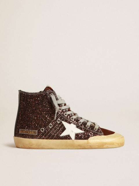 Golden Goose Francy Penstar in brown glitter with white leather star
