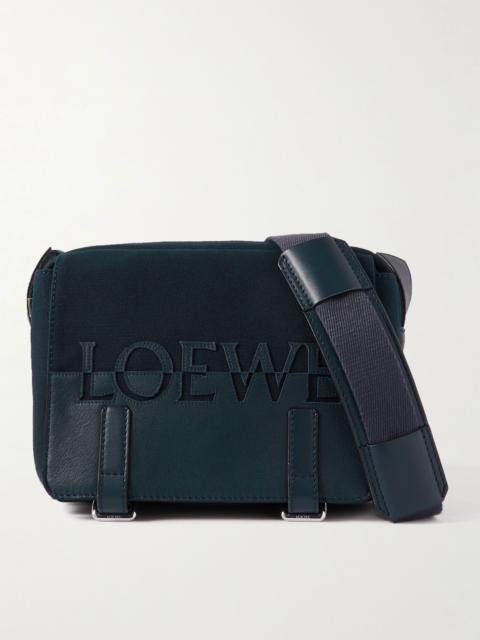 Loewe Military XS Leather-Trimmed Canvas Messenger Bag Navy