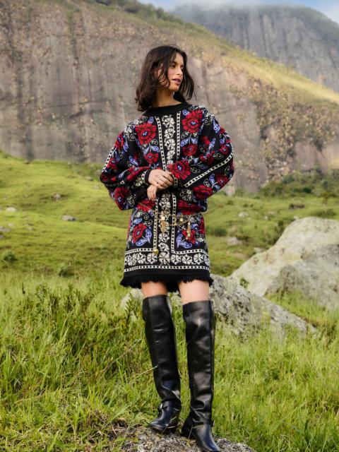 FARM RIO Black Valentina Puff Sleeve Knit Dress