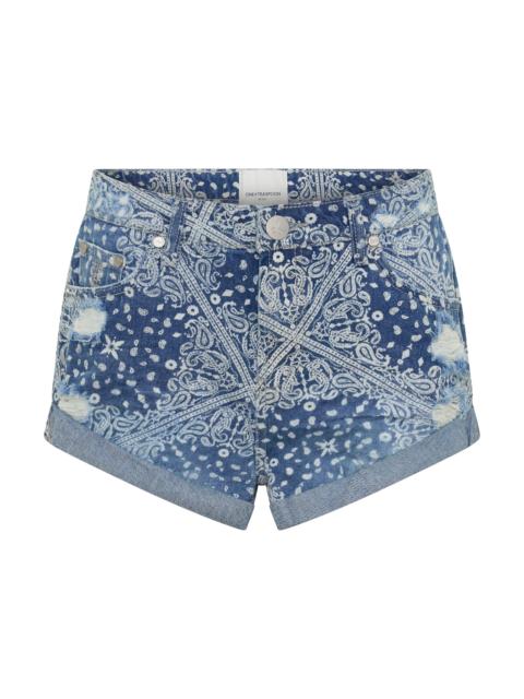 ONE TEASPOON Long Bandits Low Waist Denim Shorts - Aegean Paisley Blue