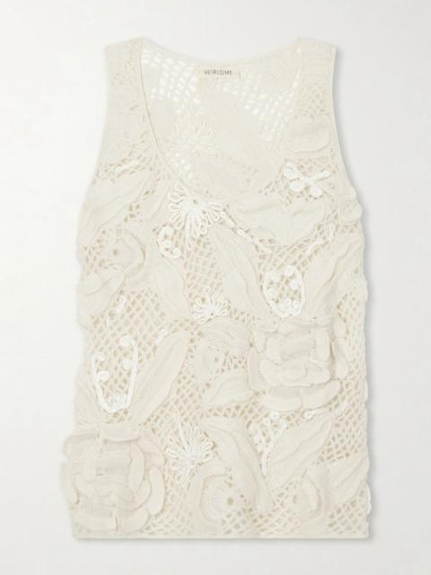 HEIRLOME Embroidered cashmere and silk-blend tank top Ecru