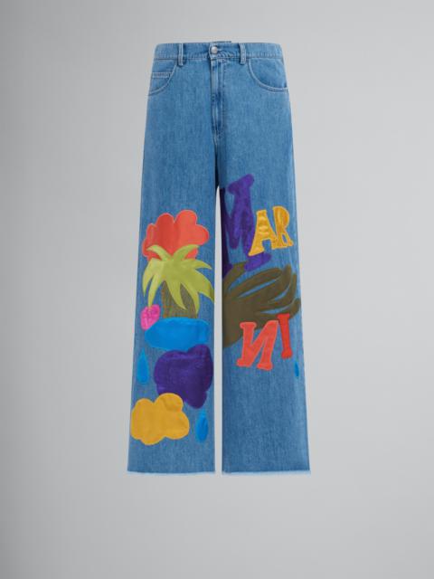 Marni MARNI X NO VACANCY INN - BLUE CHAMBRAY 5 POCKET PANTS WITH EMBROIDERY