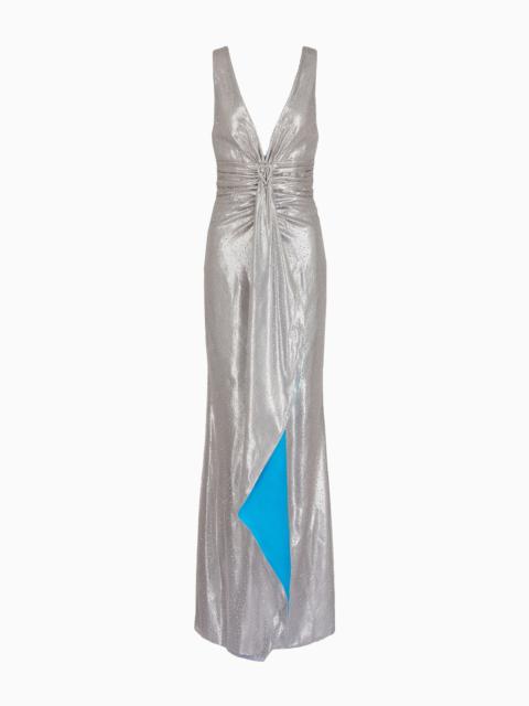 GIORGIO ARMANI Lurex and tulle long dress with rhinestone embroidery