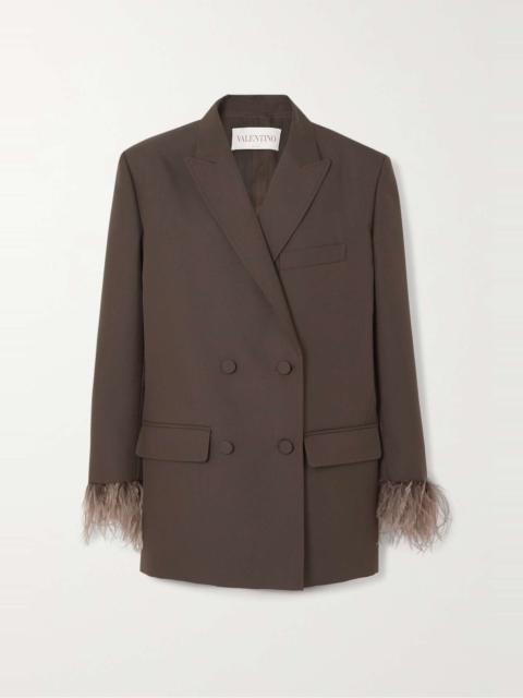 Valentino Oversized double-breasted feather-trimmed woven blazer