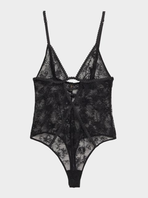 KIKI DE MONTPARNASSE Jardin d'Oeillet Floral Lace Thong Bodysuit