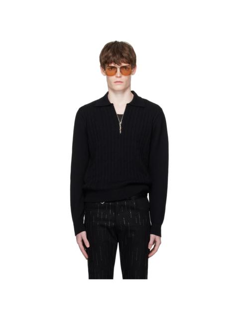 ERNEST W. BAKER Black Cable Knit Zip Polo