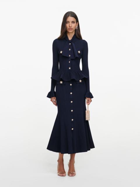 self-portrait Navy Peplum Knit Midi Dress