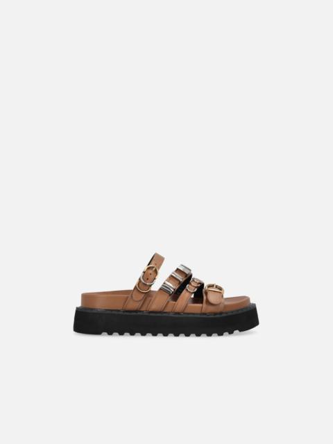 PINKO LEATHER SLIP-ONS WITH WEDGE AND STRAPS