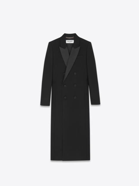 SAINT LAURENT double-breasted tuxedo coat in crepe wool