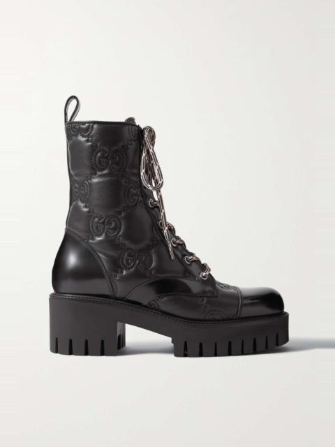GUCCI Quilted lace-up leather ankle boots