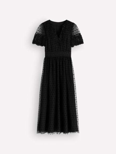 BODEN Embroidered Tulle Maxi Dress-Black