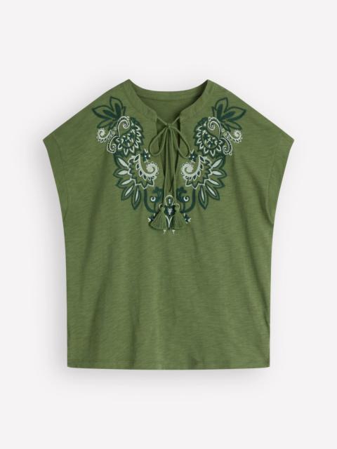 BODEN Nina Embroidered Notch T-shirt-Safari Green