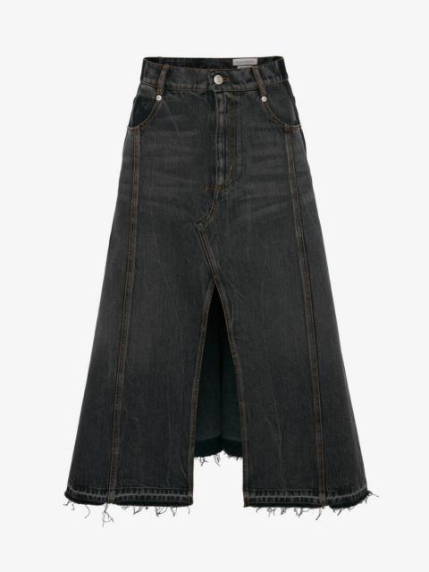 Alexander McQueen Denim A-line Skirt in Stone Washed Black