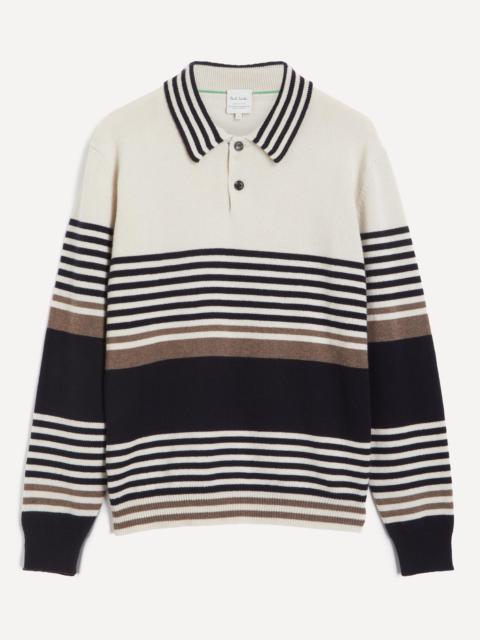 Paul Smith Ecru Stripe Cashmere Polo Jumper