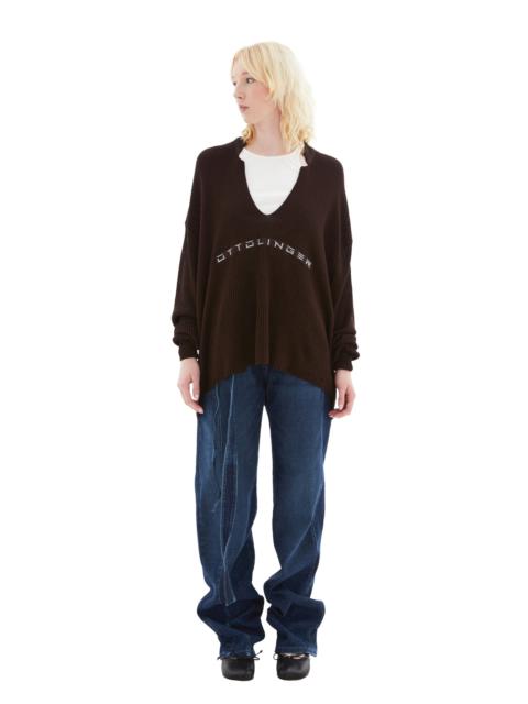 OTTOLINGER KNIT OPEN COLLAR SWEATER (BROWN)