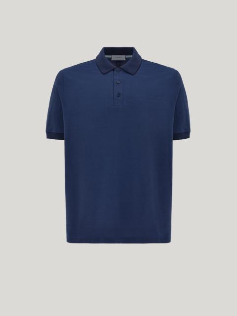 Canali BLUE COTTON PIQUÉ POLO SHIRT WITH CONTRASTING TRIM
