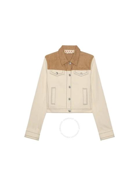 ECRU BIO DENIM TRUCKER JACKET WITH CONTRAST YOKE