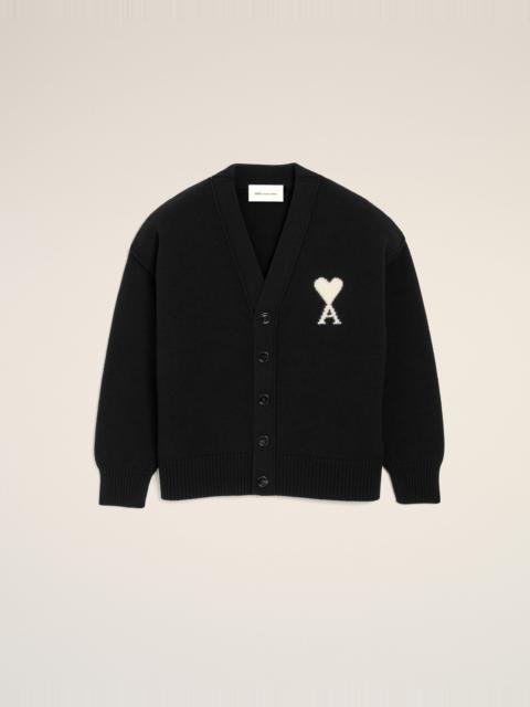 AMI Paris BLACK WOOL CARDIGAN WITH AMI DE COEUR