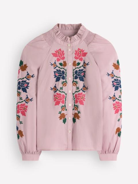 BODEN Erica Cotton Frill Top-Soft Pink, Embroidered Floral
