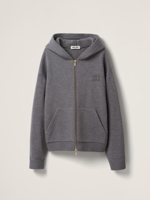 Wool and nylon knit hoodie