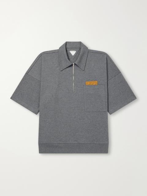 Bottega Veneta Intrecciato Leather-Trimmed Cotton-Jersey Polo Shirt