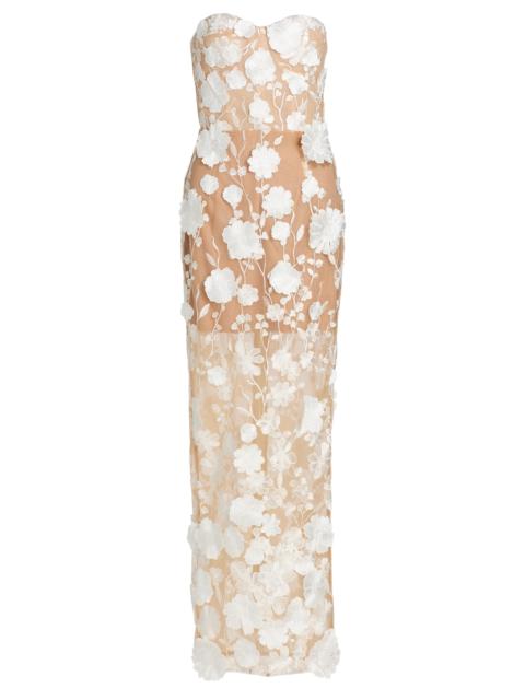 BRONX BANCO Women's Jasmine Blanc Floral Appliqué Column Gown - Cream White