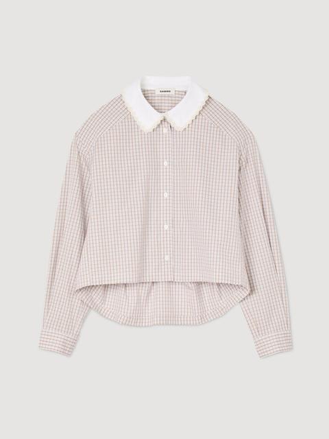 Sandro PLAID AND PEARL COLLAR SHIRT