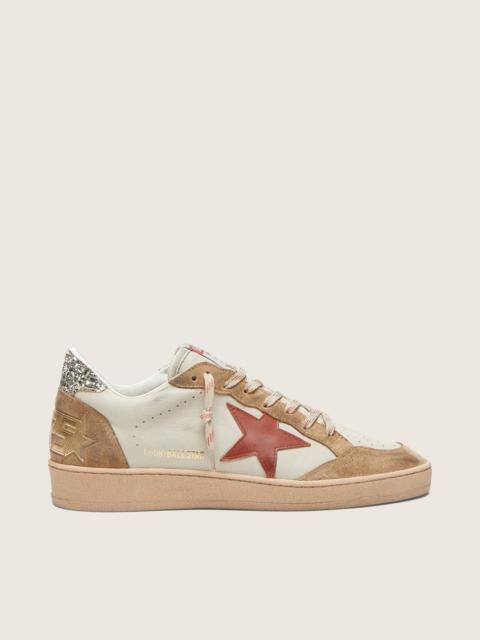 Golden Goose Women’s Ball Star in cream leather with brick-red leather star and suede inserts