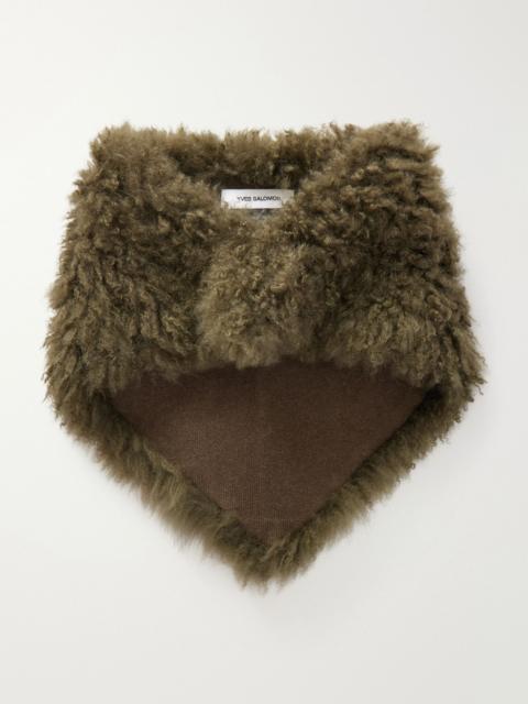 Yves Salomon Shearling and wool scarf Army green