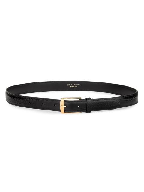 NILI LOTAN Women's Dana Croc-Embossed Leather Belt - Black Gold