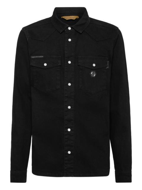 PHILIPP PLEIN logo-plaque denim shirt