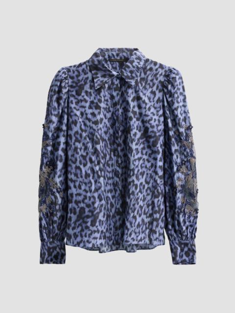 KOBI HALPERIN Women's Lizzie Leopard Cotton-Silk Blouse - Skyline Multi