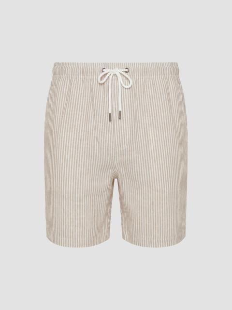 onia Men's Classic Striped Linen-Blend Drawstring Shorts - Beige