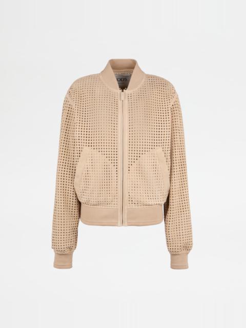Tod's BOMBER JACKET IN PASHMY SUEDE - BEIGE
