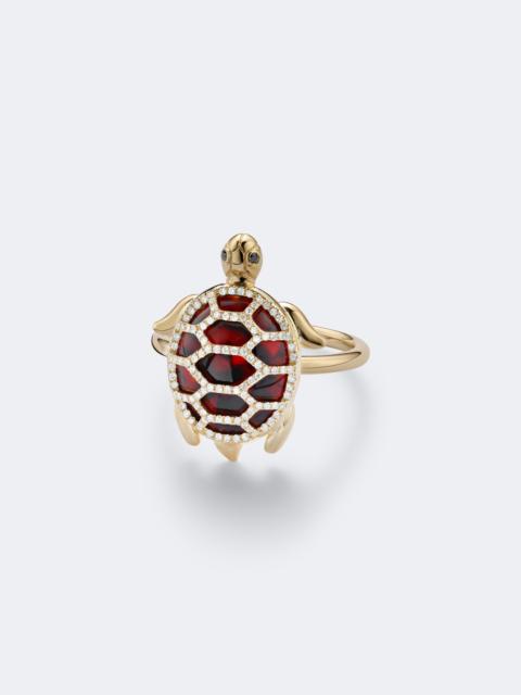 Yvonne Léon Tortue 9kt gold ring with diamonds and resin