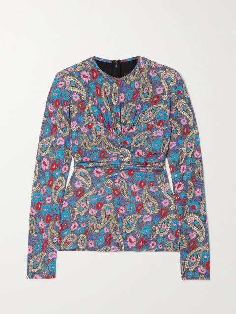 Isabel Marant Linazi Gathered Printed Jersey Top