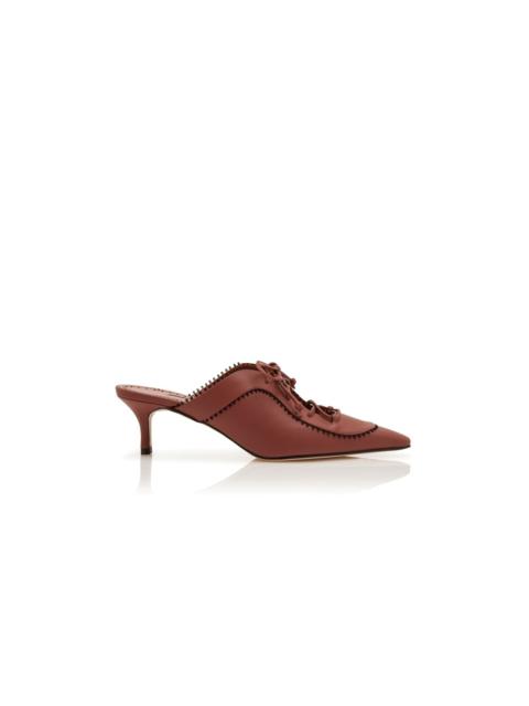 Brown Nappa Leather Lace-Up Mules