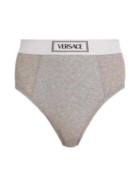 VERSACE Women's Ribbed Logo Brief - Grey Melanges
