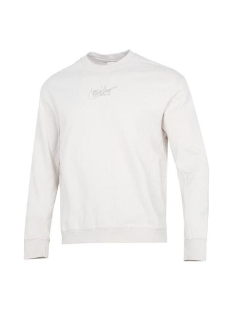 Nike 남자 나이키 자수 로고 단단한 색깔 스포츠 둥근 목 Pullover 백색 DR7836-104