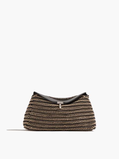 TOTEME T-Lock Woven-Leather Clutch in Black/Sand