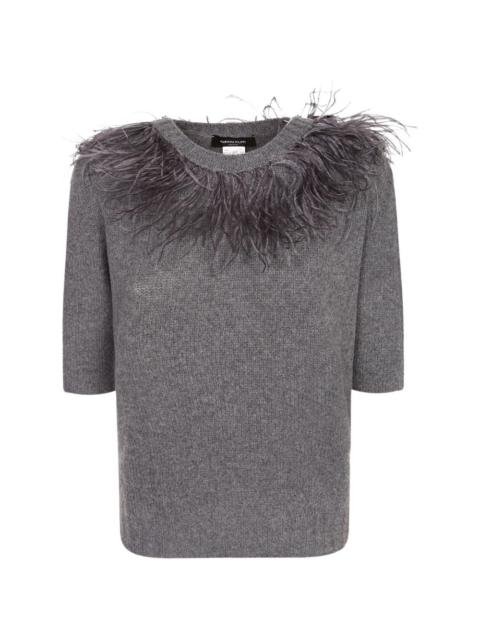 FABIANA FILIPPI feather-trim short-sleeve T-shirt