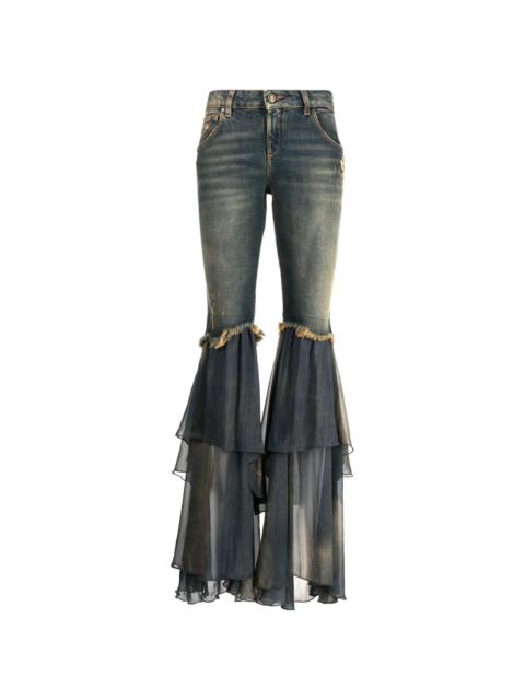 Blumarine chiffon-ruffled detailing flared jeans
