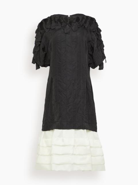 Lanvin Pleated Bi-Material Dress in Ecru