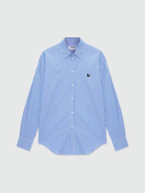 MSGM Blue striped cotton poplin shirt with chest embroidery