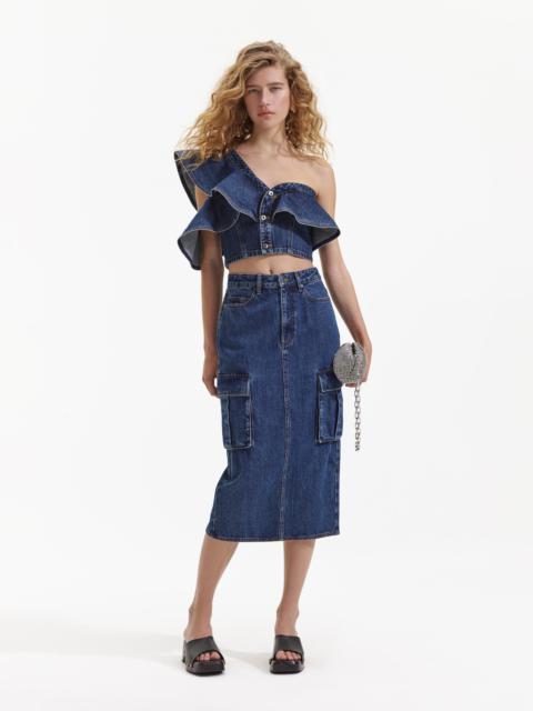 self-portrait Denim Frill One Shoulder Top