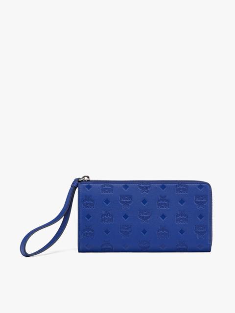 MCM Aren Zip Around Wallet in Embossed Monogram Leather