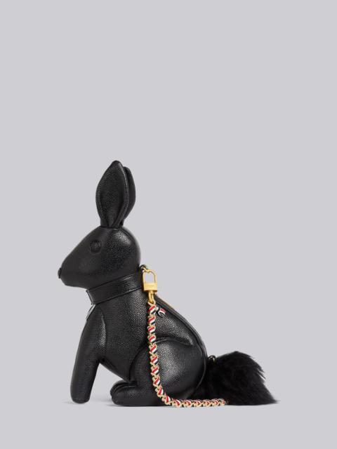 Thom Browne Black Pebbled Calfskin Small Grosgrain Woven Chain Rabbit Bag
