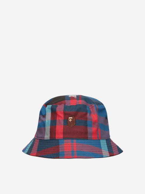 A BATHING APE® Check Ape Bucket Hat Navy