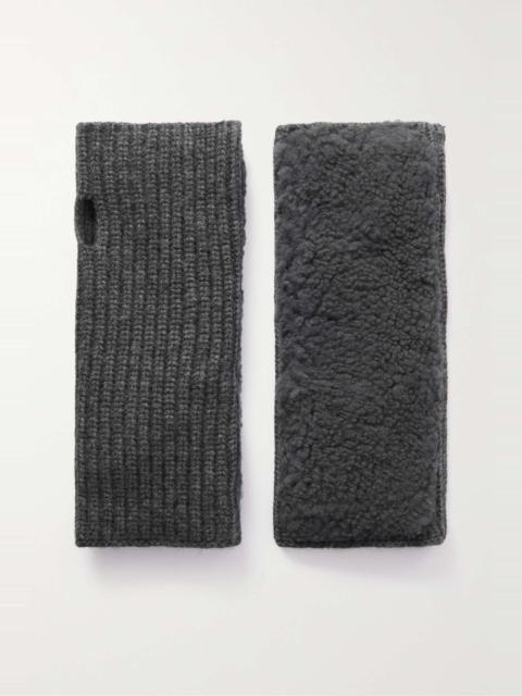 Yves Salomon Shearling and ribbed wool and cashmere-blend fingerless mittens