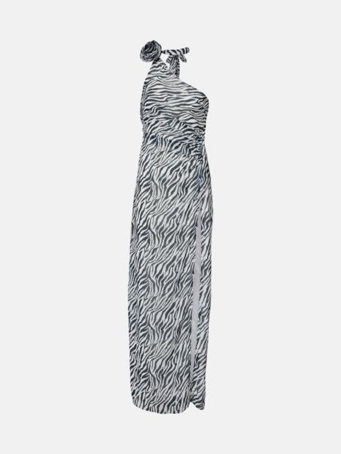 BANANHOT Louise zebra-print one-shoulder maxi dress
